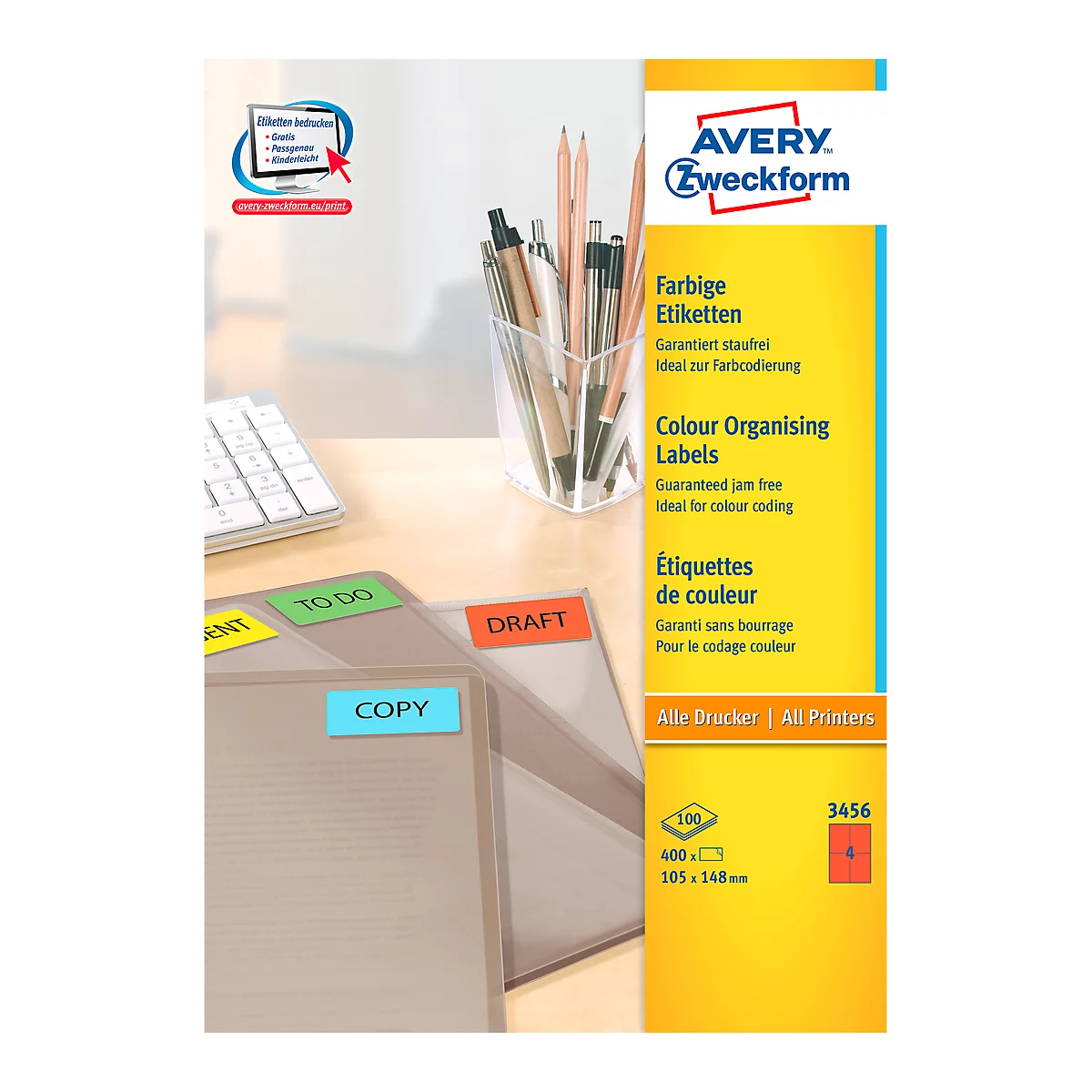 Avery Zweckform etiketten 3456, 105 x 148 mm, 400 stuks, rood