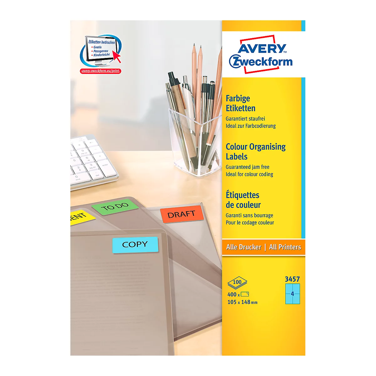 Avery Zweckform etiketten 3457, 105 x 148 mm, 400 stuks, blauw