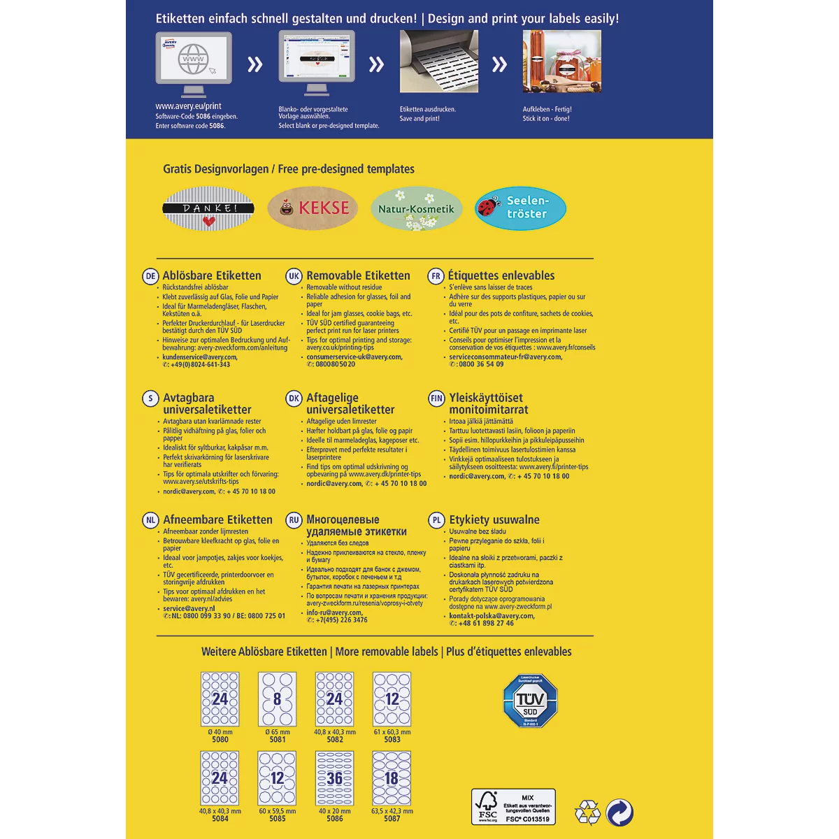 Avery® Zweckform Etiketten 5086, formaat A4, verwijderbaar, printer-veilig, 40 x 20 mm, 10 vel met 360 stuks, FSC® papier, ovaal, wit