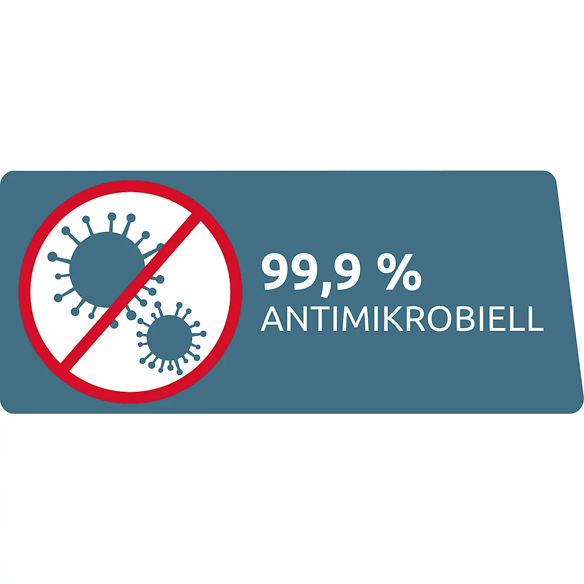 L'image montre un cercle avec un virus barré. En dessous, il est écrit "99,9% antimicrobien".