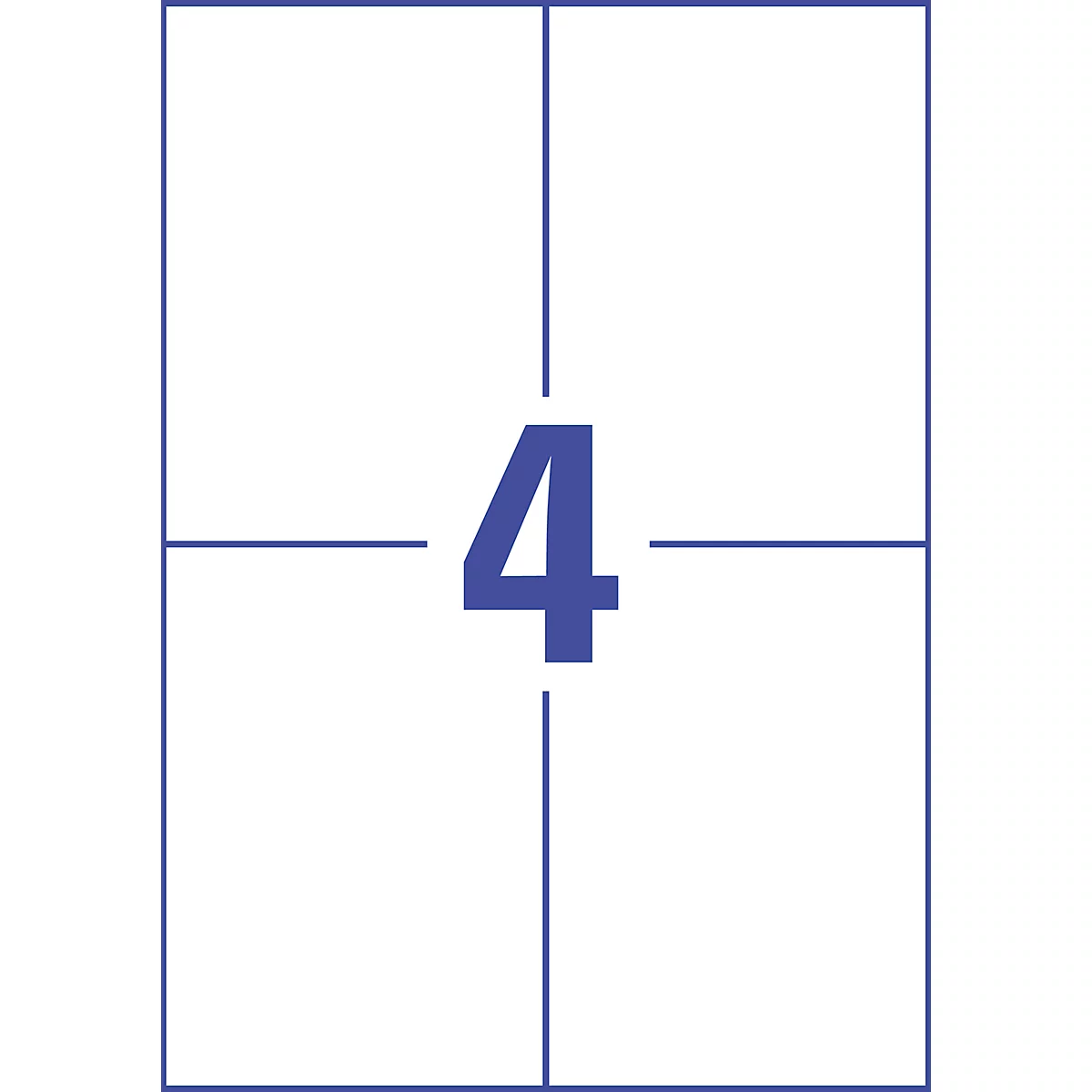 A white rectangle with a blue frame, divided by lines. In the middle the blue digit 4.