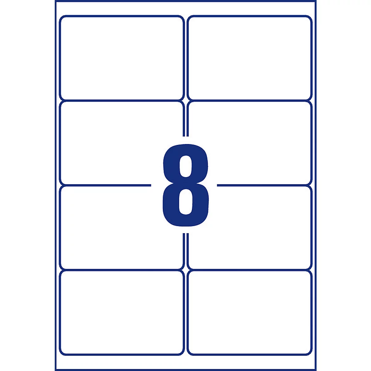 Sticker with eight rectangular fields, outlined with blue lines, with the number '8' in the middle.