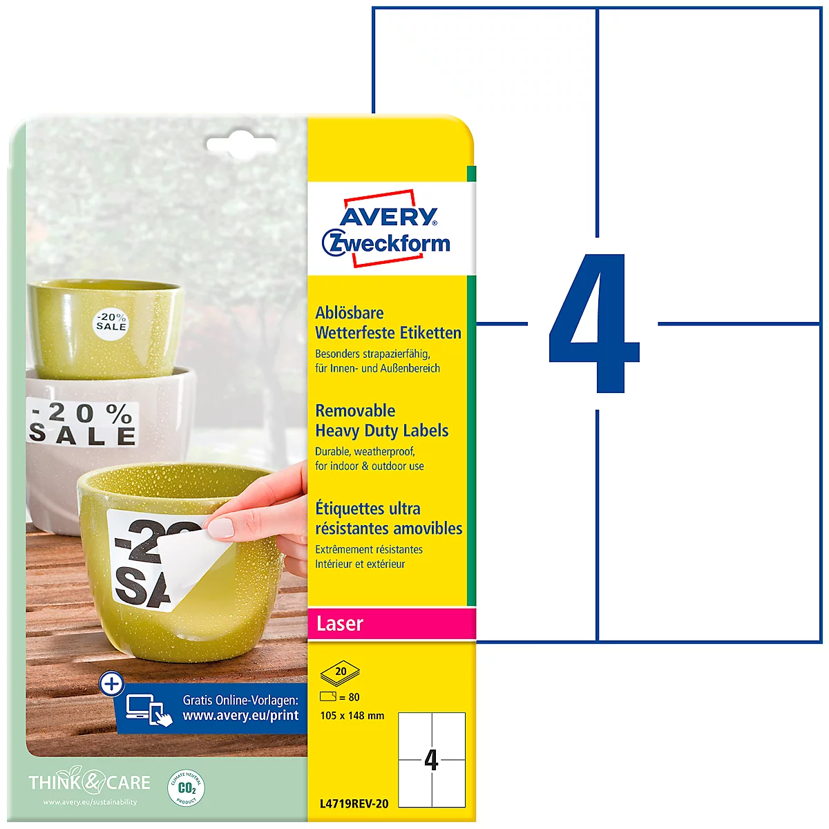Avery Zweckform folie-etiketten, weerbestendig, verwijderbaar, 105 x 148 mm