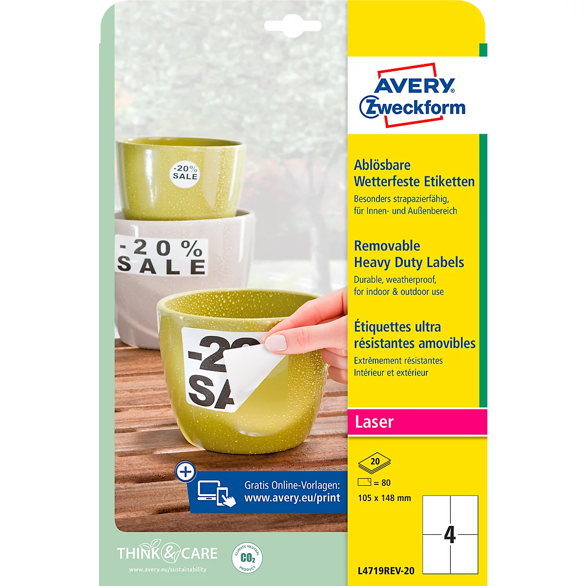 Avery Zweckform folie-etiketten, weerbestendig, verwijderbaar, 105 x 148 mm