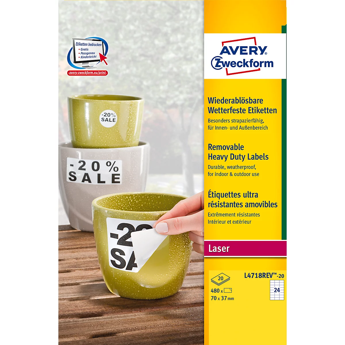 Avery Zweckform folie-etiketten, weerbestendig, verwijderbaar, 70 x 37 mm
