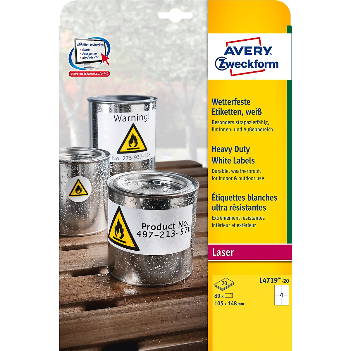 Avery Zweckform folie-etiketten, weerbestendig, voor binnen- en buitengebruik, 105 x 148 mm