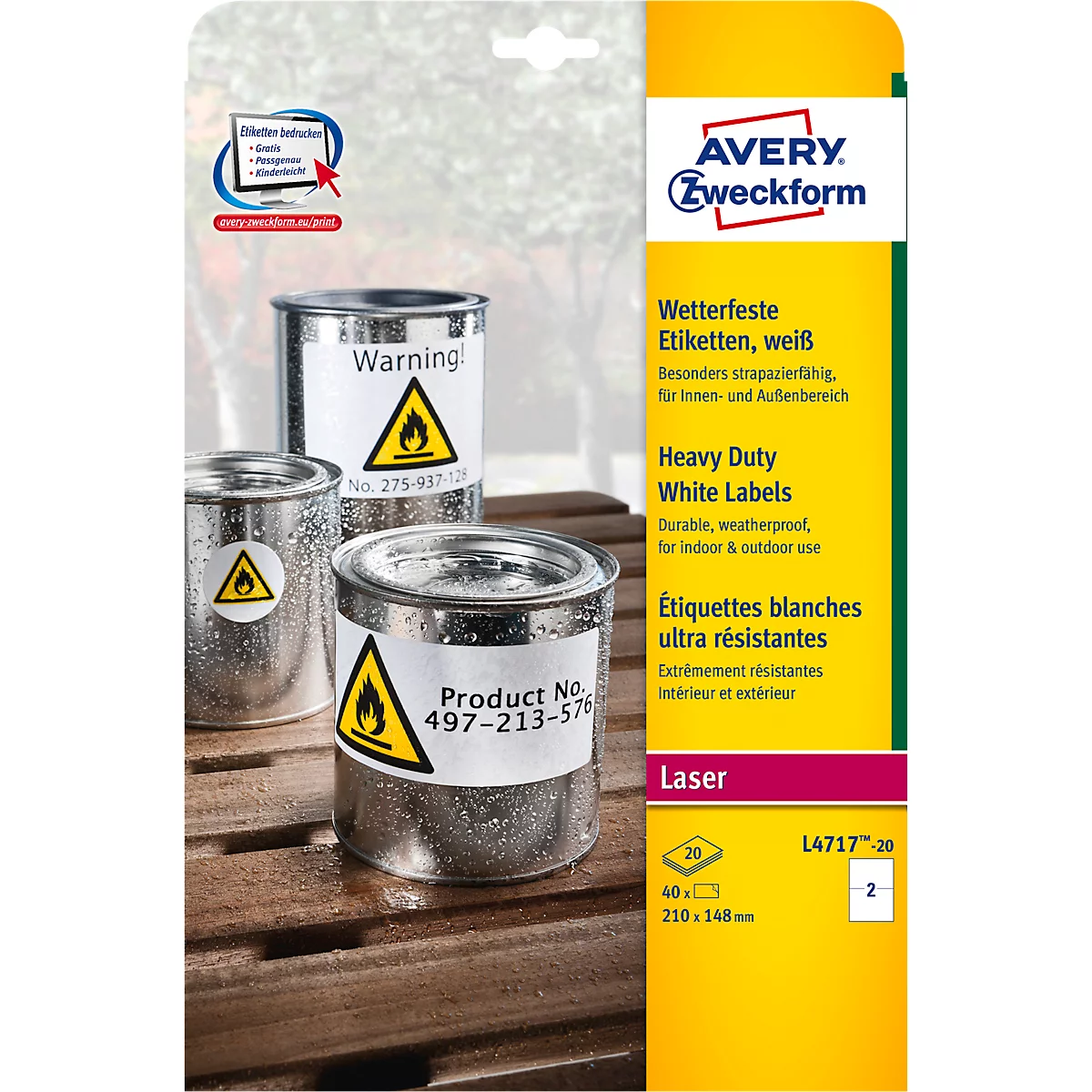 Avery Zweckform folie-etiketten, weerbestendig, voor binnen- en buitengebruik, 210 x 148 mm