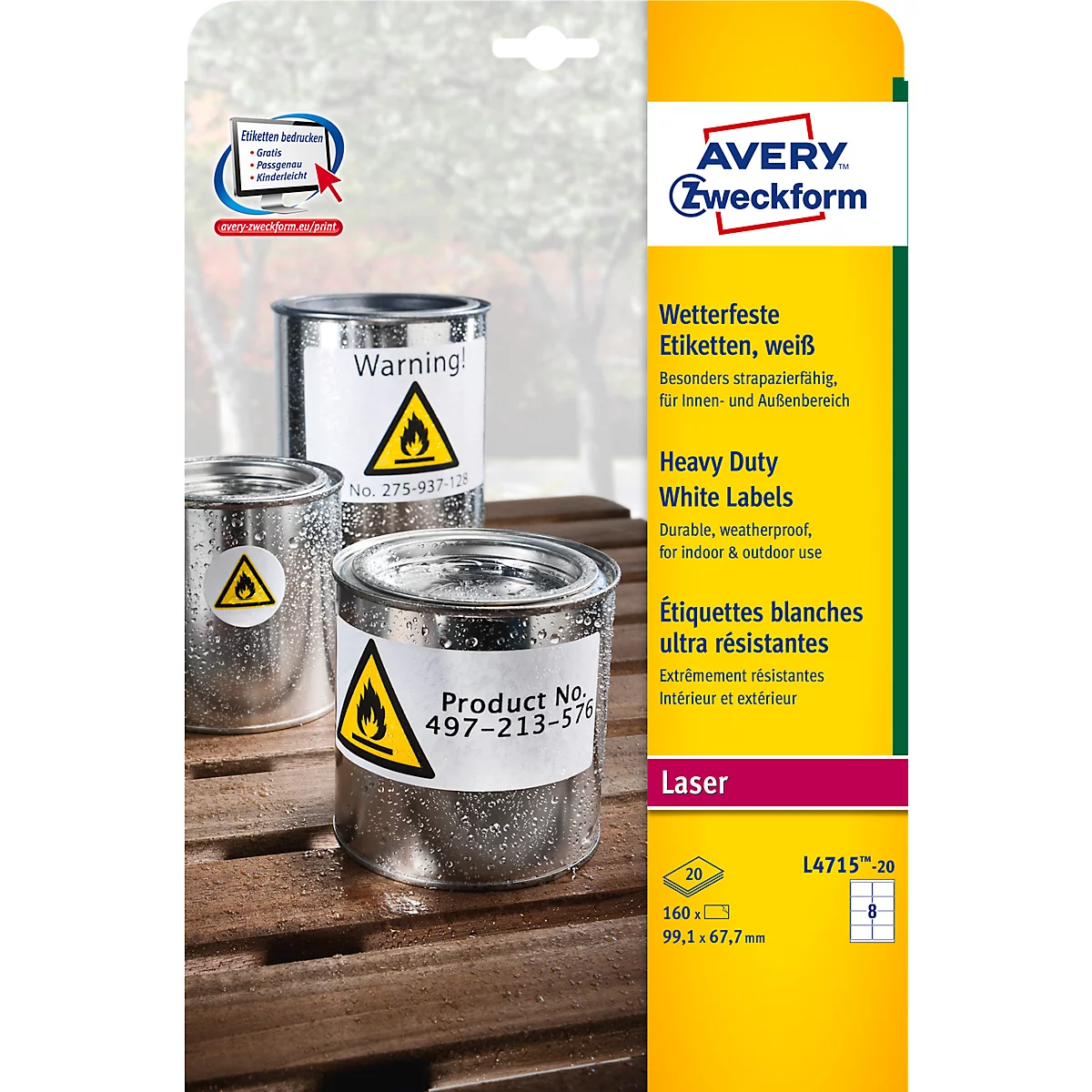 Avery Zweckform folie-etiketten, weerbestendig, voor binnen- en buitengebruik, 99,1 x 67,7 mm