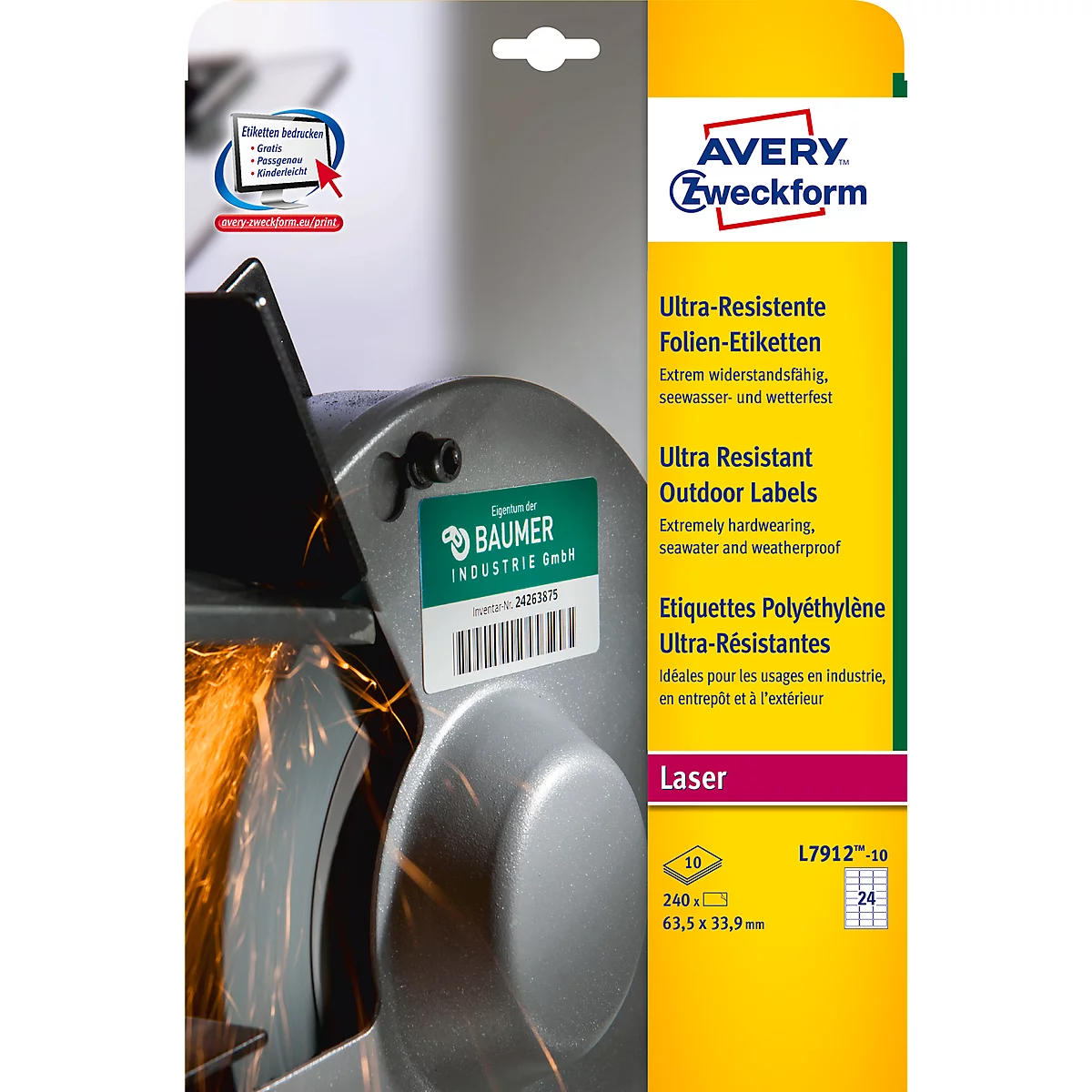 Avery Zweckform Folienetiketten L7912-10, ultra-resistent, H 63,5 x B 33,9 mm, 240 St