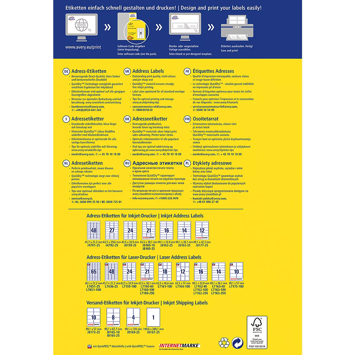 Avery Zweckform J8160-25 Adress-Etiketten, 63,5 x 38,1 mm, DP INTERNETMARKE geeignet