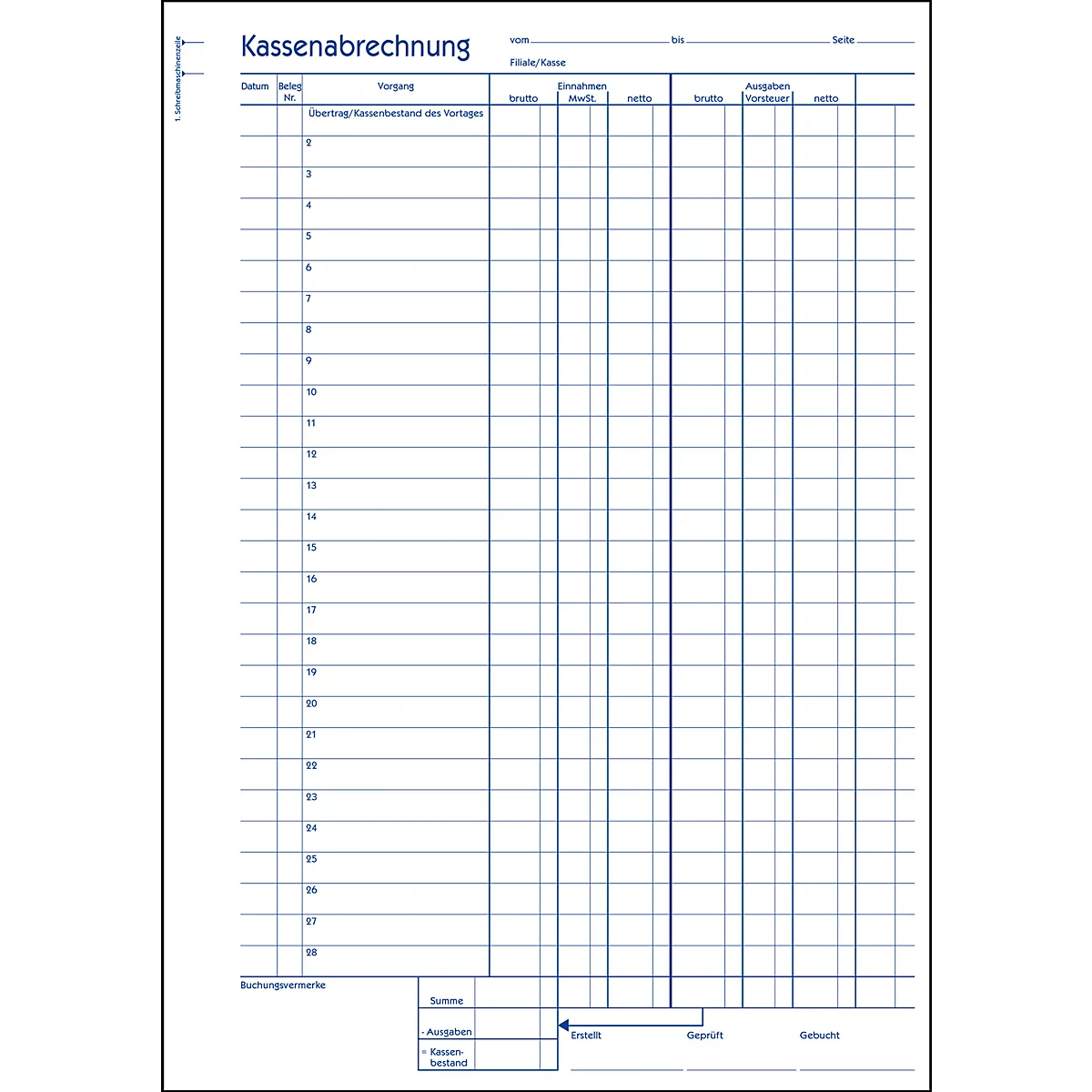 Avery® Zweckform Kassenabrechnung 1227, Format A4, Mehrwertsteuer-Spalte, mit Ausfüllhilfe & Durchschlägen, Blauer Engel, weiß-gelb, 2 x 50 Blatt