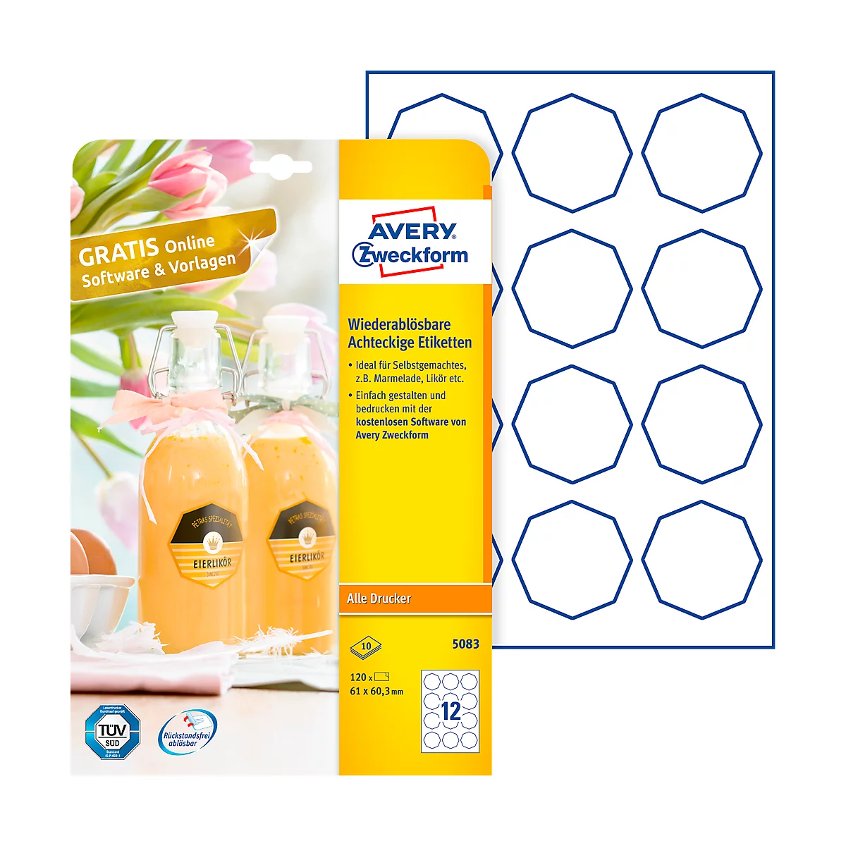 AVERY® Zweckform Klebeetiketten, 61 x 60,3 mm, 120 Stück