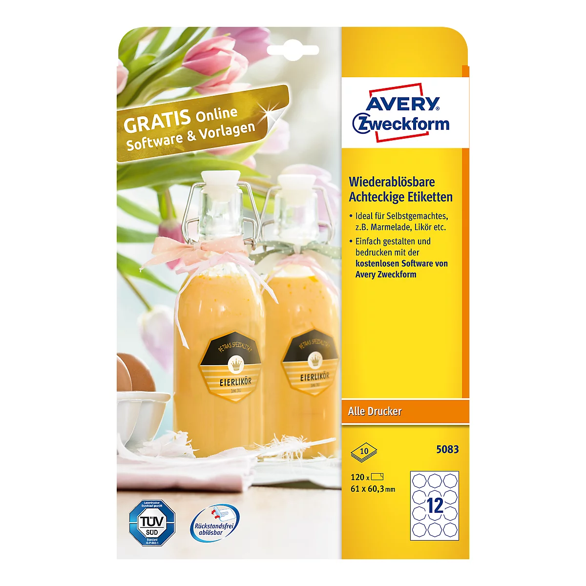AVERY® Zweckform Klebeetiketten, 61 x 60,3 mm, 120 Stück