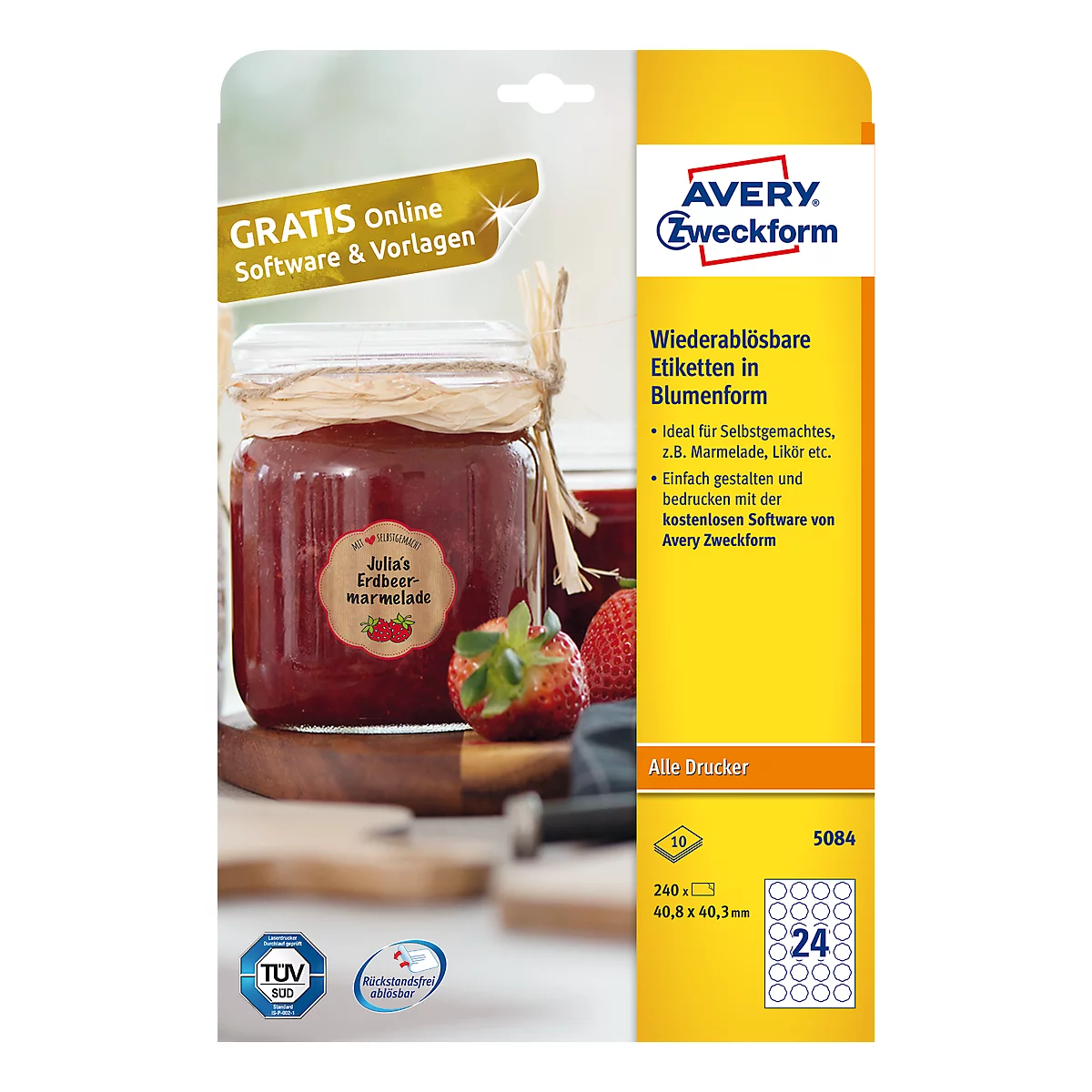 AVERY® Zweckform Klebeetiketten, blanko, 40,8 x 40,3 mm, 240 Stück, Blumenform