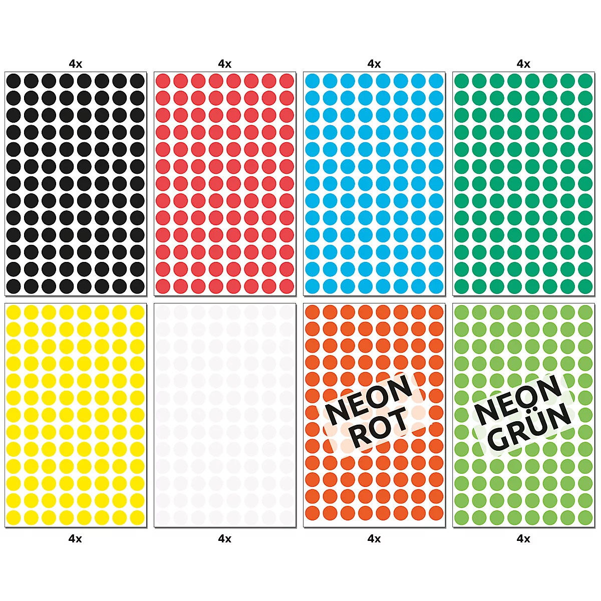 Avery® Zweckform Klebepunkte Set 59994, 3328-teilig, selbstklebend & beschreibbar, 8 Farben, 4 Bögen/Farbe, 416 Punkte/Farbe, Ø 8 mm, 100 % recycelbar