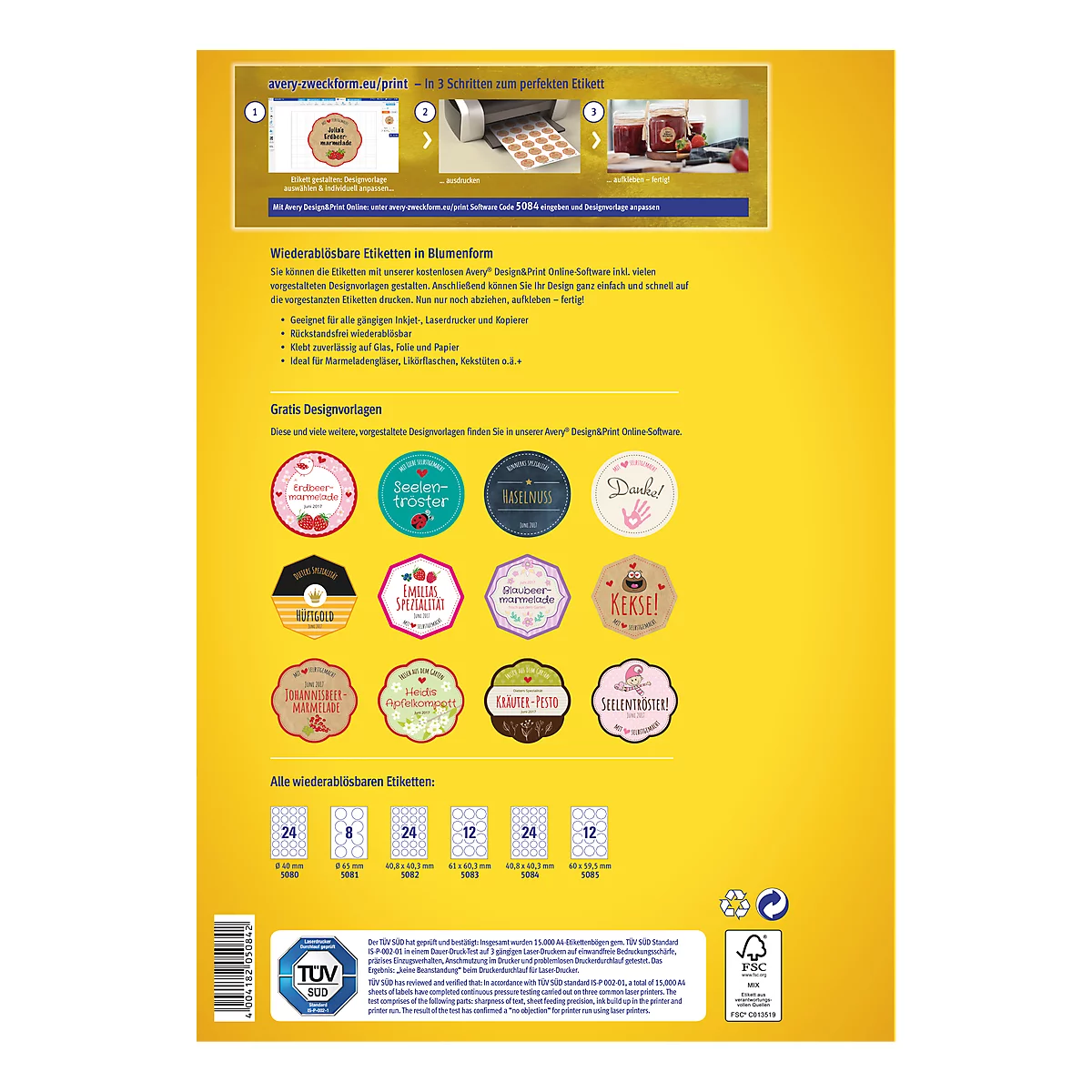 AVERY® Zweckform kleefetiketten, blanco, 40,8 x 40,3 mm, 240 stuks, bloemvorm,