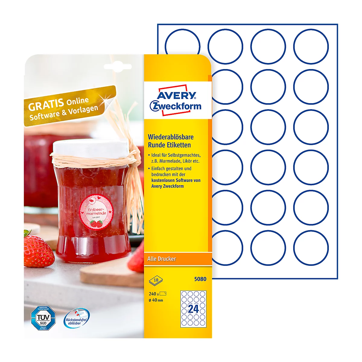 AVERY® Zweckform kleefetiketten, blanco, Ø 40 mm, rond, voor alle printers, wit