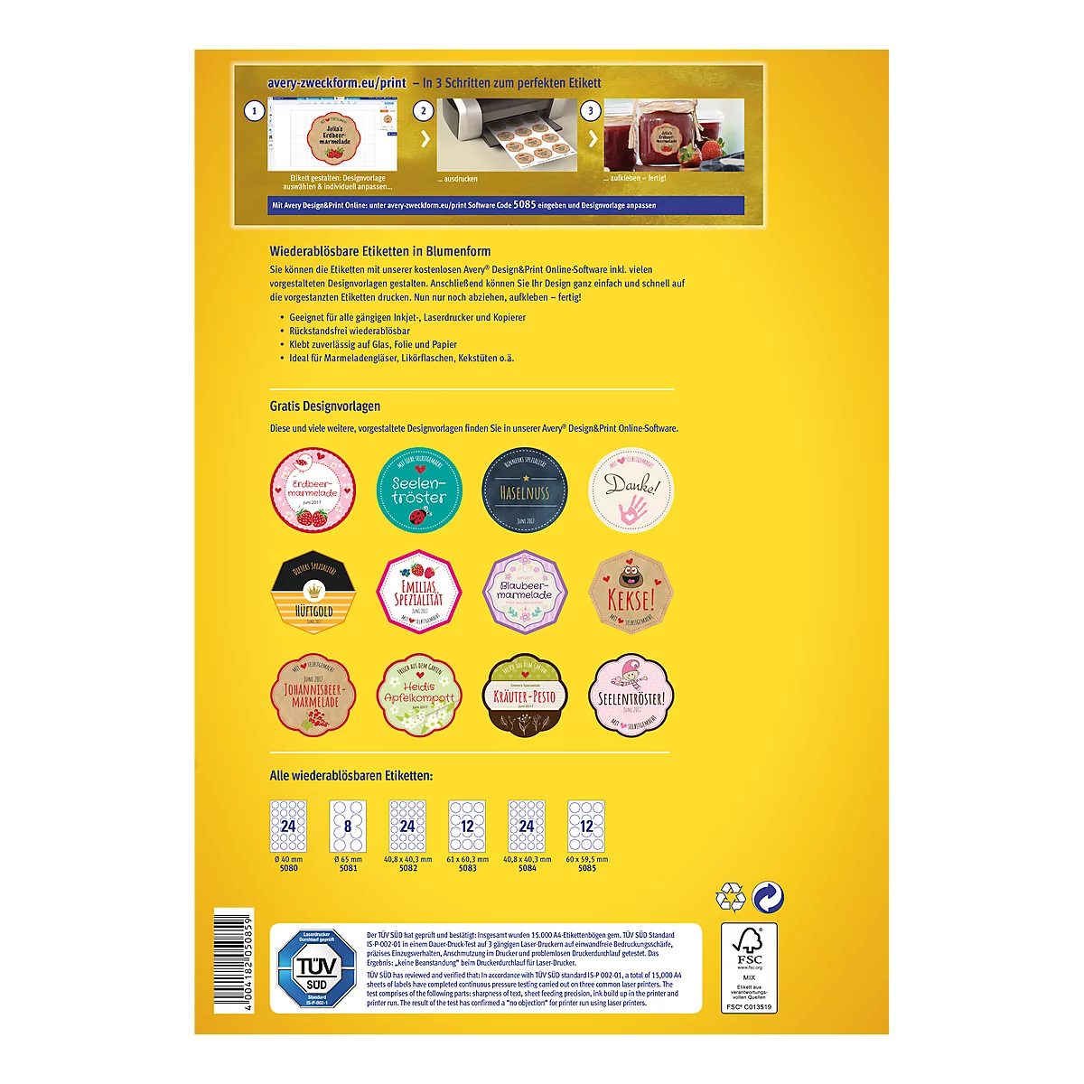 Avery Zweckform kleefetiketten, blanco, 60 x 59,5 mm, 120 stuks, bloemvorm, voor alle printers