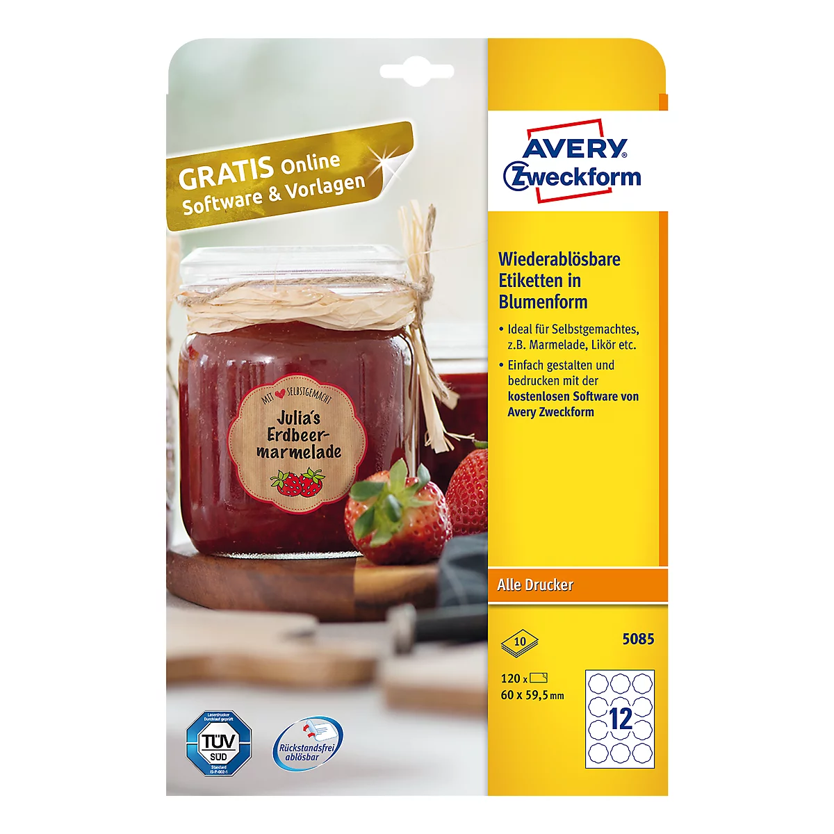 Avery Zweckform kleefetiketten, blanco, 60 x 59,5 mm, 120 stuks, bloemvorm, voor alle printers