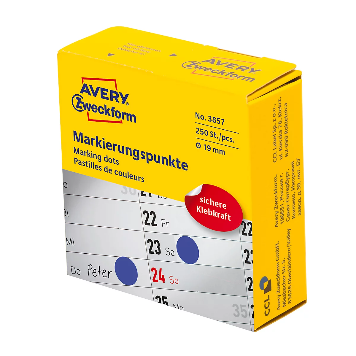 Avery Zweckform Markierungspunkte Spenderbox, permanent haftend, Dm. 19 mm, blau