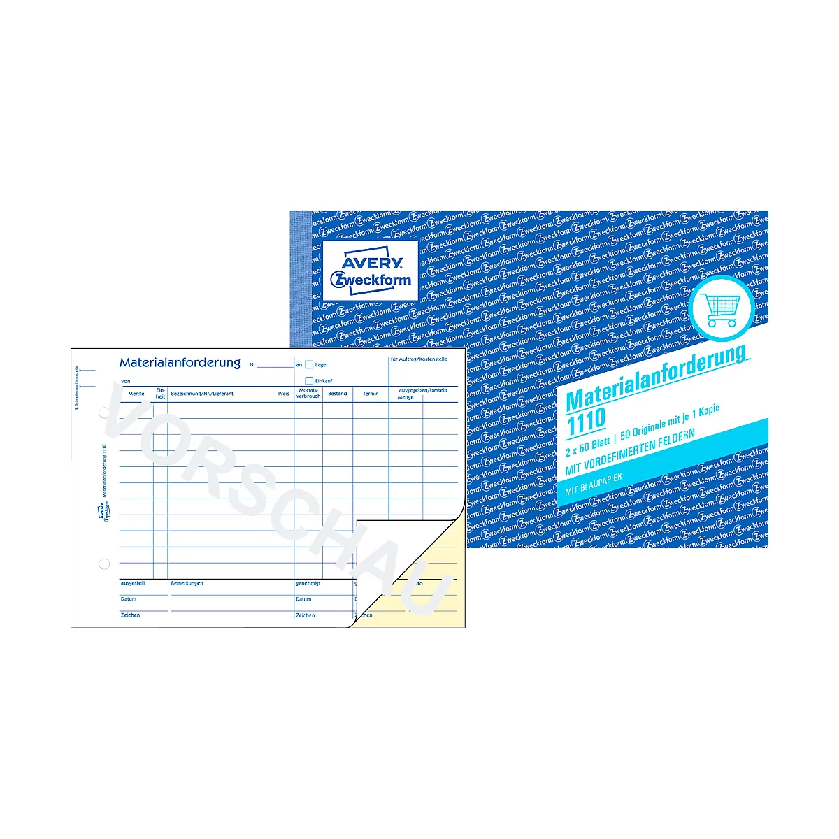 AVERY® Zweckform Materialanforderung Nr. 1110, weiß/gelb, 1 Blatt Blaupapier