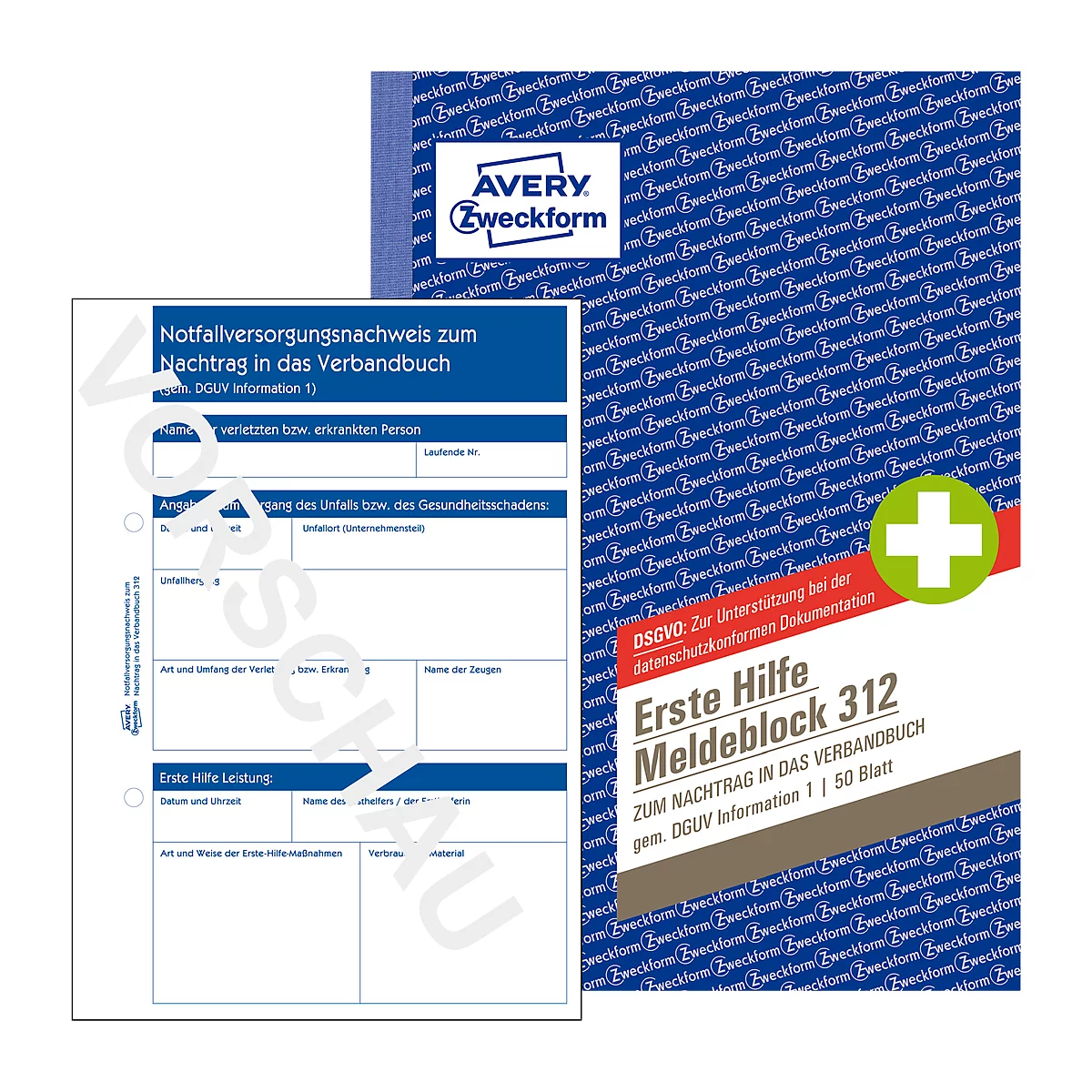 AVERY® Zweckform Meldeblock „Erste Hilfe DGUV Vorschrift 1“, A5 o. A6,  gelocht, 50 Blatt weiß günstig kaufen