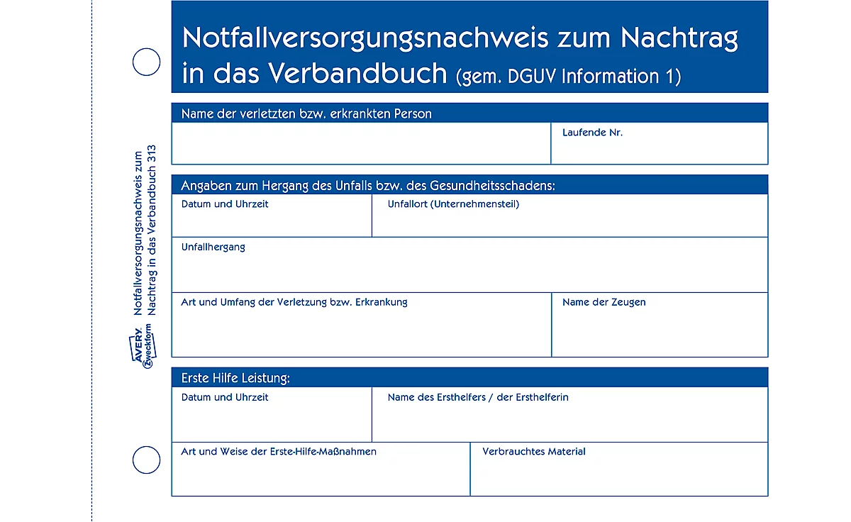  Verbandbuch Erste Hilfe - Heraustrennbare Seiten nach  DSGVO Verbandbuch DIN A5 nach § 24 Abs. 6 der Unfallverhütungsvorschrift