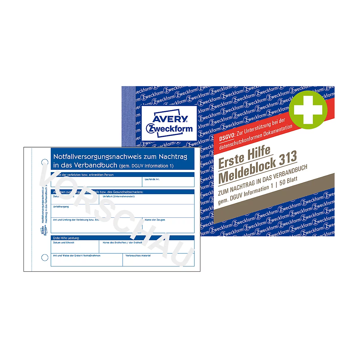 AVERY® Zweckform Meldeblock „Erste Hilfe DGUV Vorschrift 1“, A5 o. A6,  gelocht, 50 Blatt weiß günstig kaufen