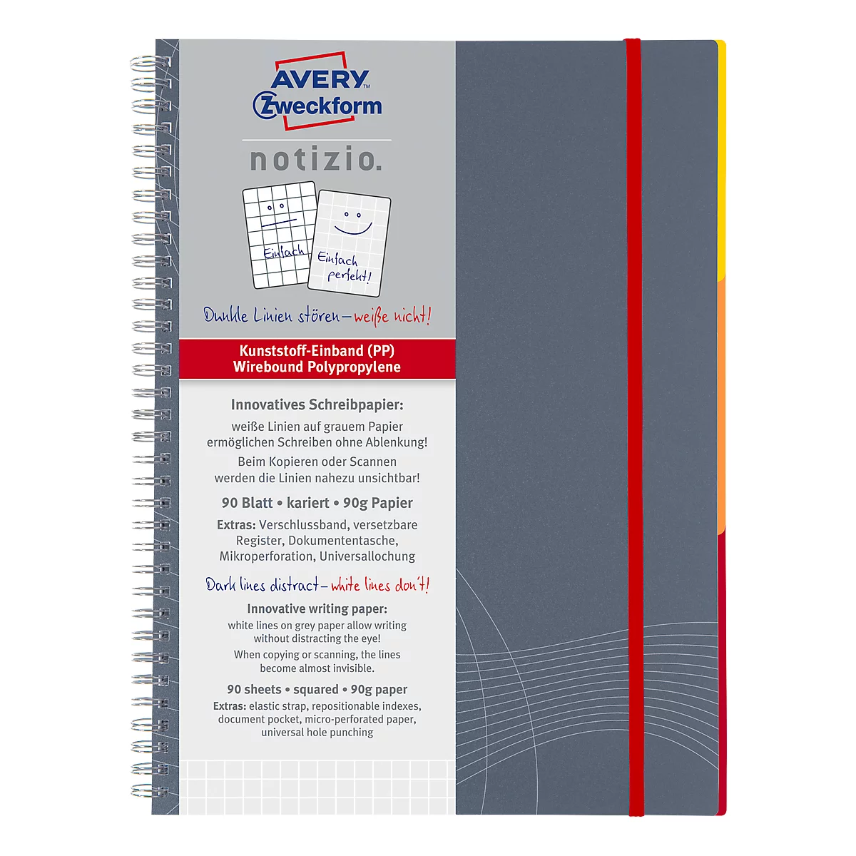 AVERY ZWECKFORM Notizbuch Notizio 7015, PP, 90 Blatt, DIN A5, kariert, grau