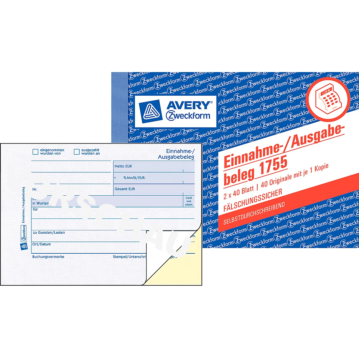 AVERY® Zweckform ontvangst-/uitgavebewijs nr. 1755