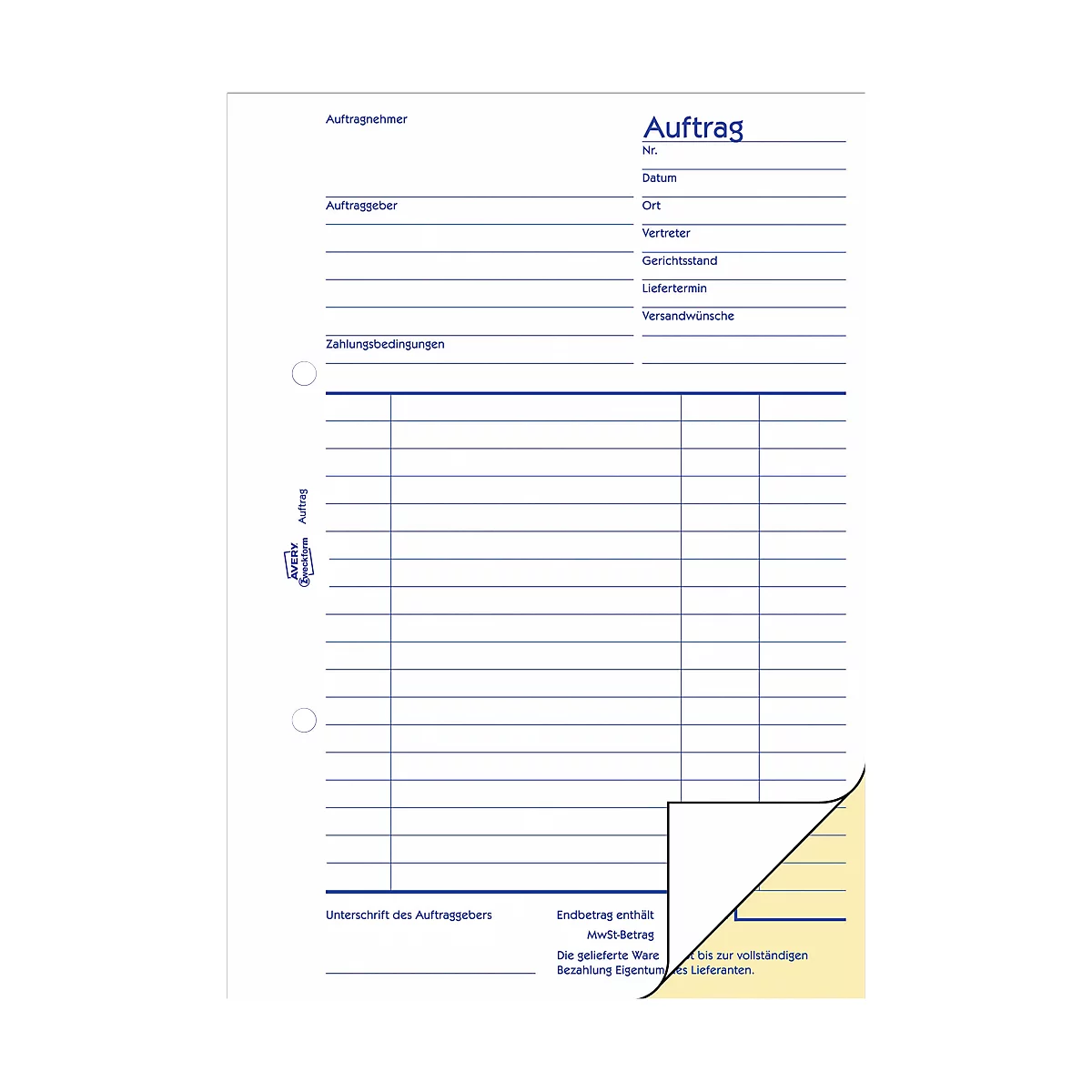 Blue lined paper. The title "Order" is in the upper right corner. The lower right corner area is folded over.
