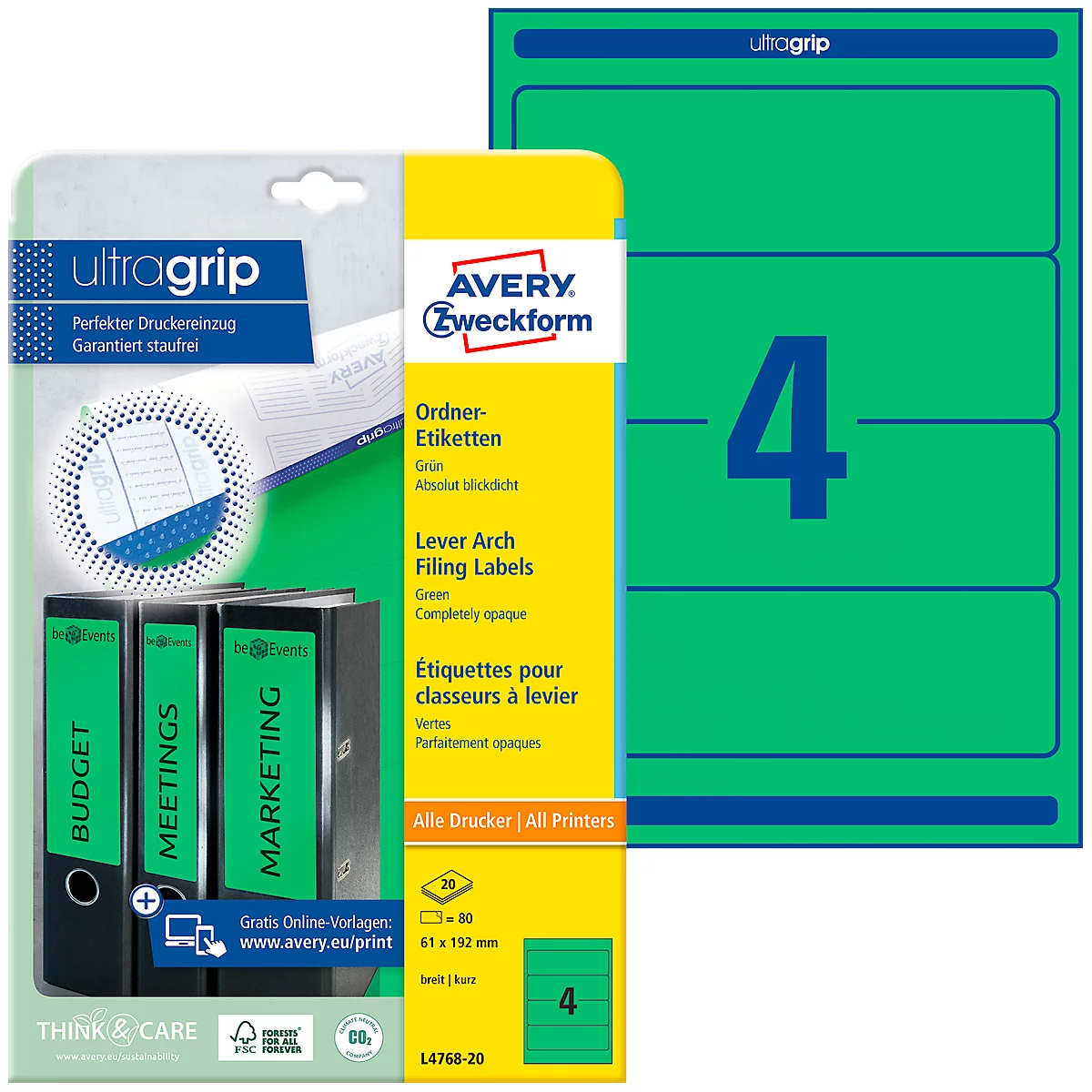AVERY® Zweckform Ordner-Etiketten, ultragrip, breit, grün, 80 Stück
