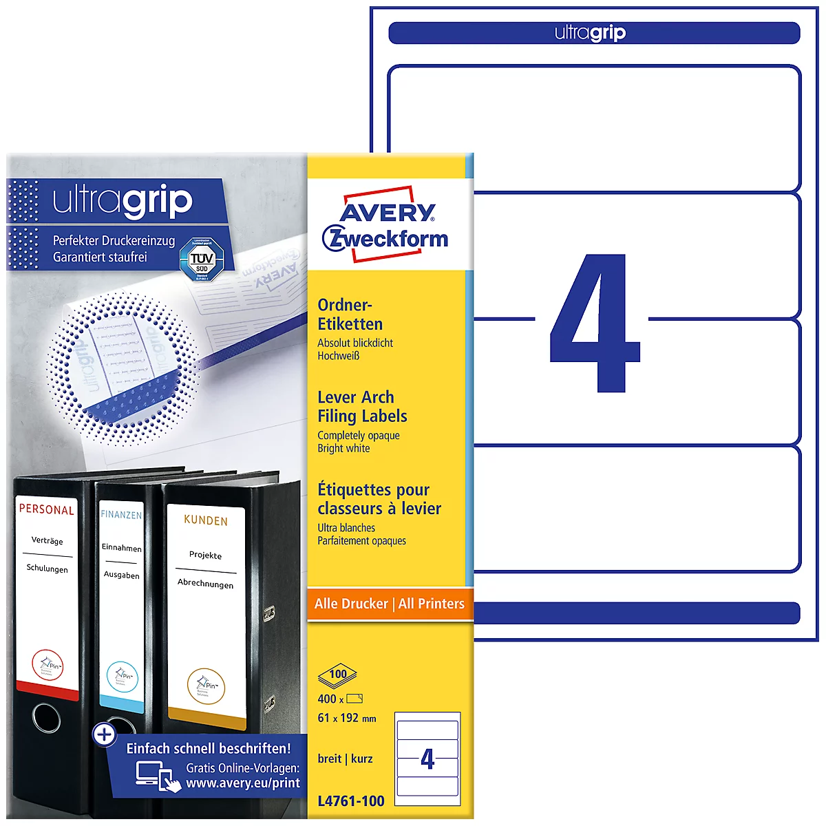 AVERY® Zweckform ordnerrugetiketten, wit, L4761, 400 etiketten/pak