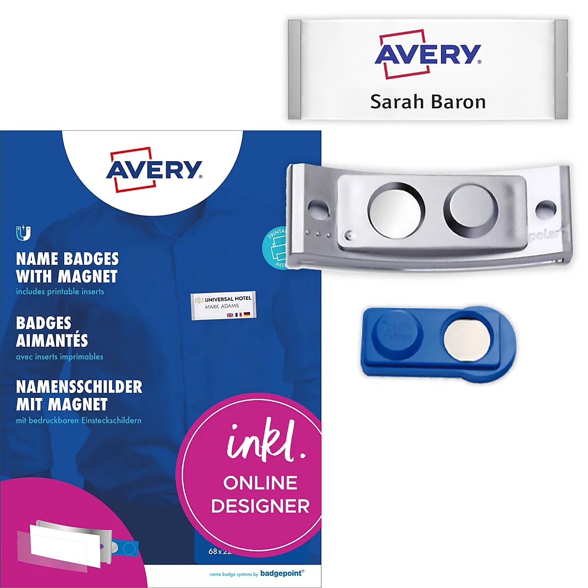 Blauw logo met een monitor, een smartphone en de tekst INKLUSIVE DESIGNER in een cirkel.