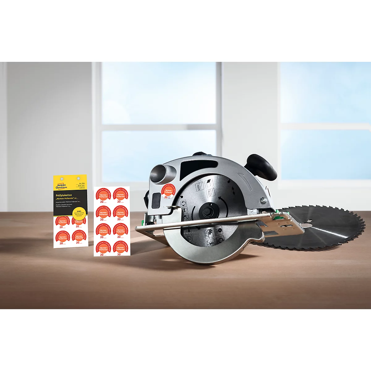 Avery Zweckform Prüfplakette 7904 „Nächster Prüftermin“ 20__zum Selbereintragen, extrem robust, Ø 30 mm, 80 Stück/10 Bogen, Vinylfolie, rot