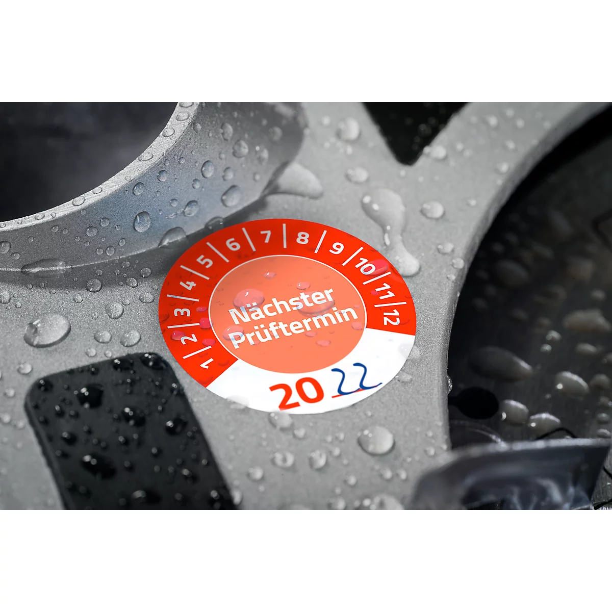 Avery Zweckform Prüfplakette 7904 „Nächster Prüftermin“ 20__zum Selbereintragen, extrem robust, Ø 30 mm, 80 Stück/10 Bogen, Vinylfolie, rot