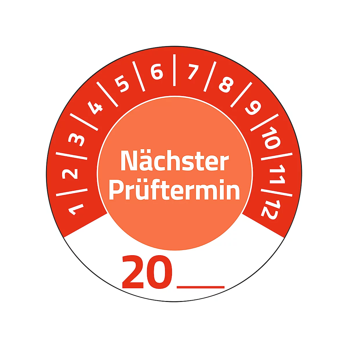 Avery Zweckform Prüfplakette 7904 „Nächster Prüftermin“ 20__zum Selbereintragen, extrem robust, Ø 30 mm, 80 Stück/10 Bogen, Vinylfolie, rot