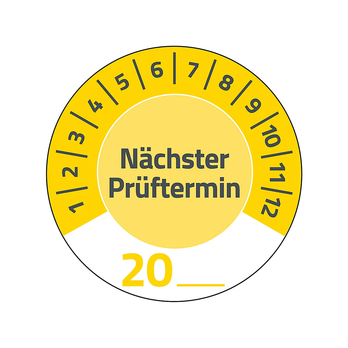 Avery Zweckform Prüfplakette 7905 „Nächster Prüftermin“ 20__zum Selbereintragen, extrem robust, Ø 30 mm, 80 Stück/10 Bogen, Vinylfolie, gelb