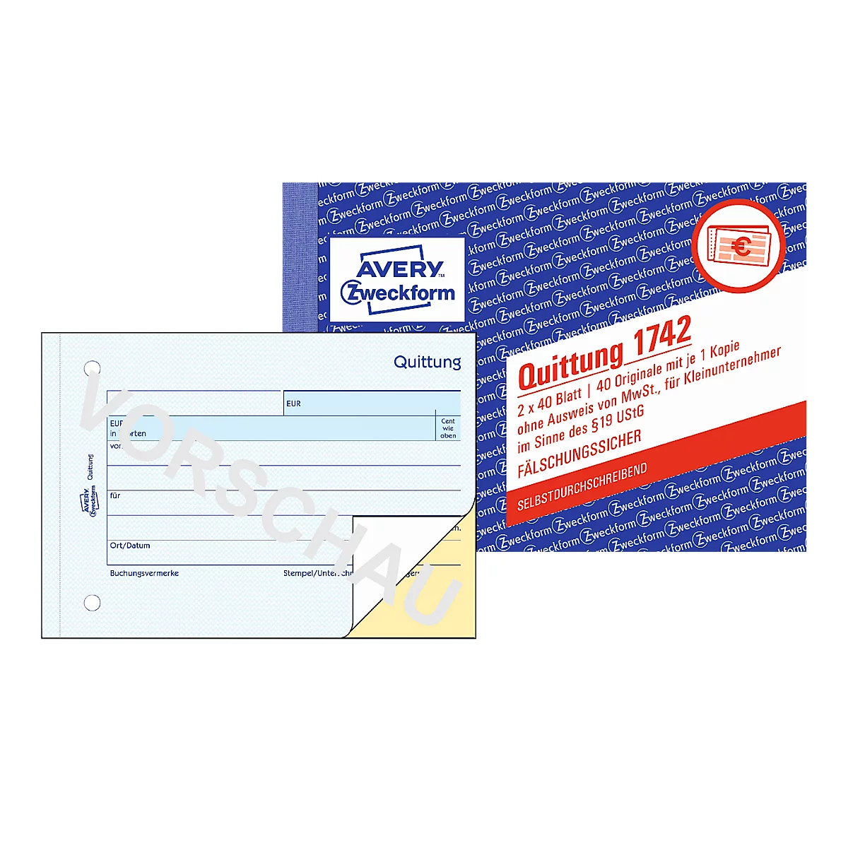 AVERY® Zweckform Quittung Kleinunternehmer, ohne MWSt. Nr. 1742