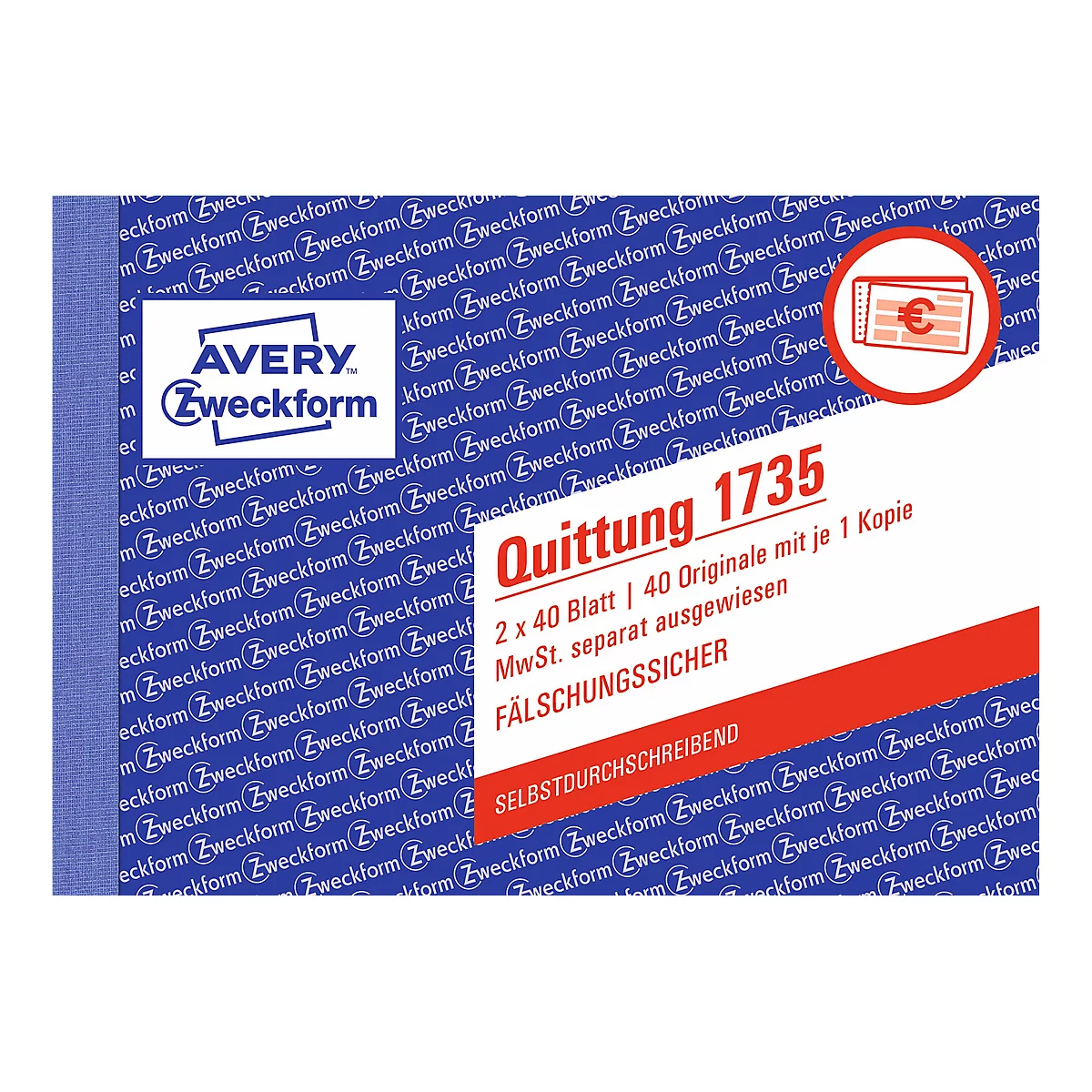 Avery Zweckform Quittungsblock 1735-5, A6 quer, 2 x 40 Blatt, 4er Pack + 1 gratis
