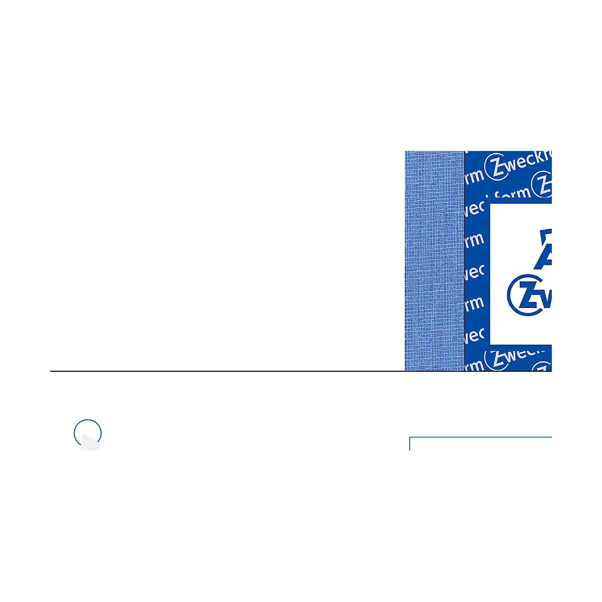 Close-up of a blue label with logo and the text "Zweckform".