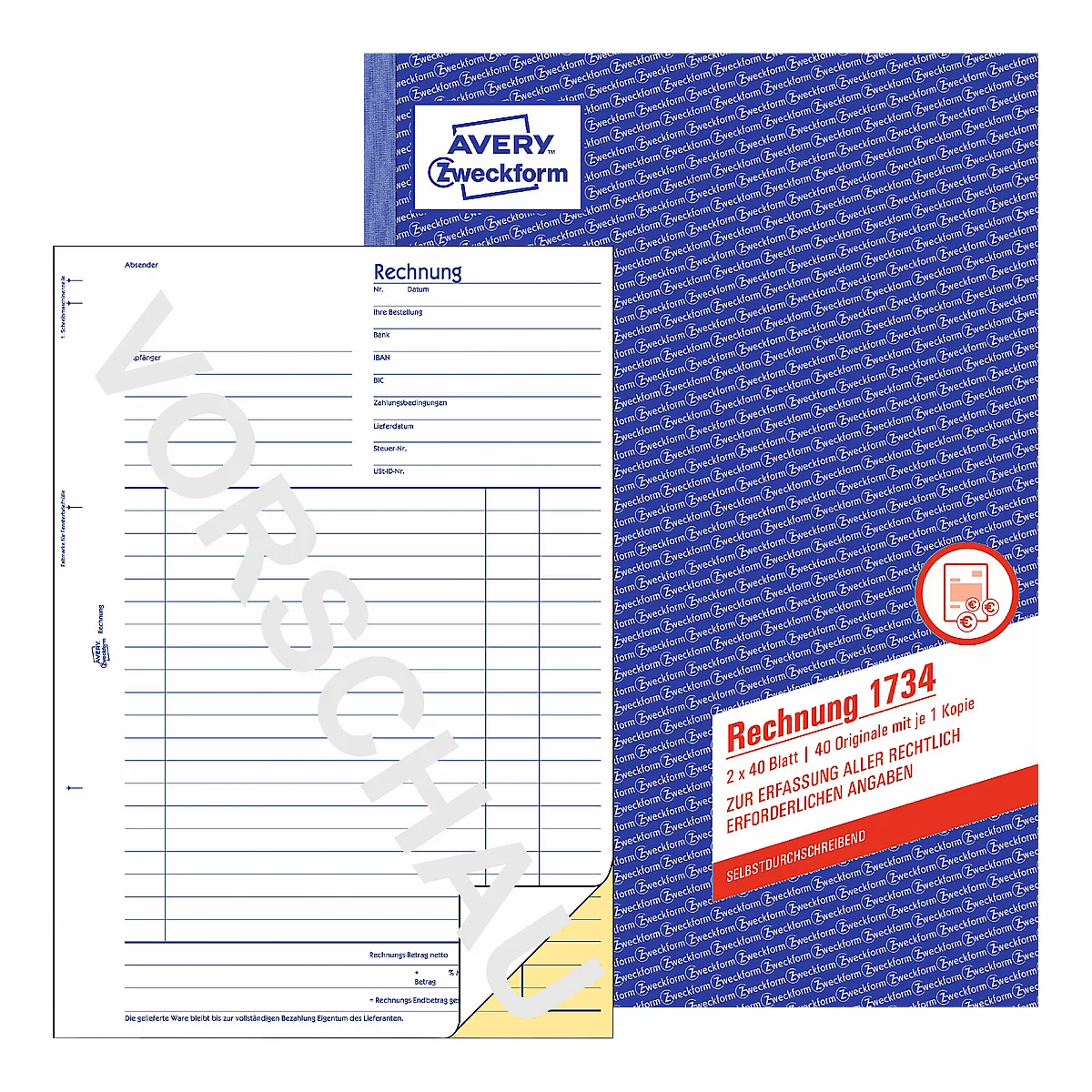 AVERY® Zweckform Rechnung, 1. und 2. Blatt bedruckt Nr. 1734