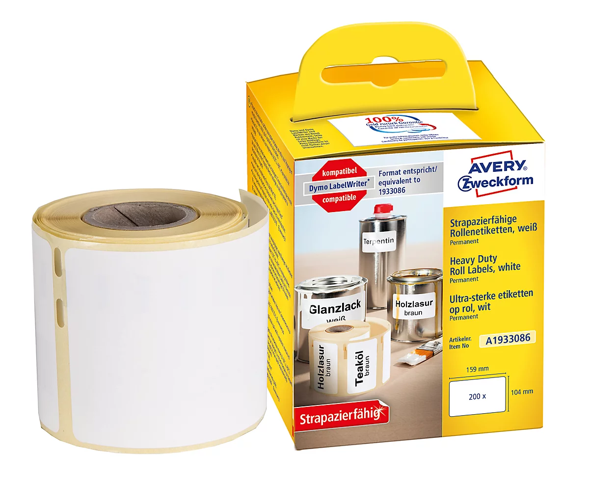Avery® Zweckform Rollenetiketten, kompatibel mit DYMO® LabelWriter™ Serie 4XL, permanenthaftend, B 159 x H 104 mm, weiß, 200 Stück