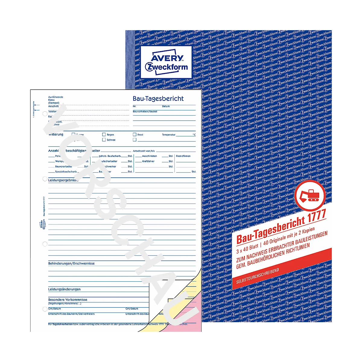 Avery Zweckform Tagesbericht Bau 1777, A4, selbstdurchschreibend, 40 Blatt