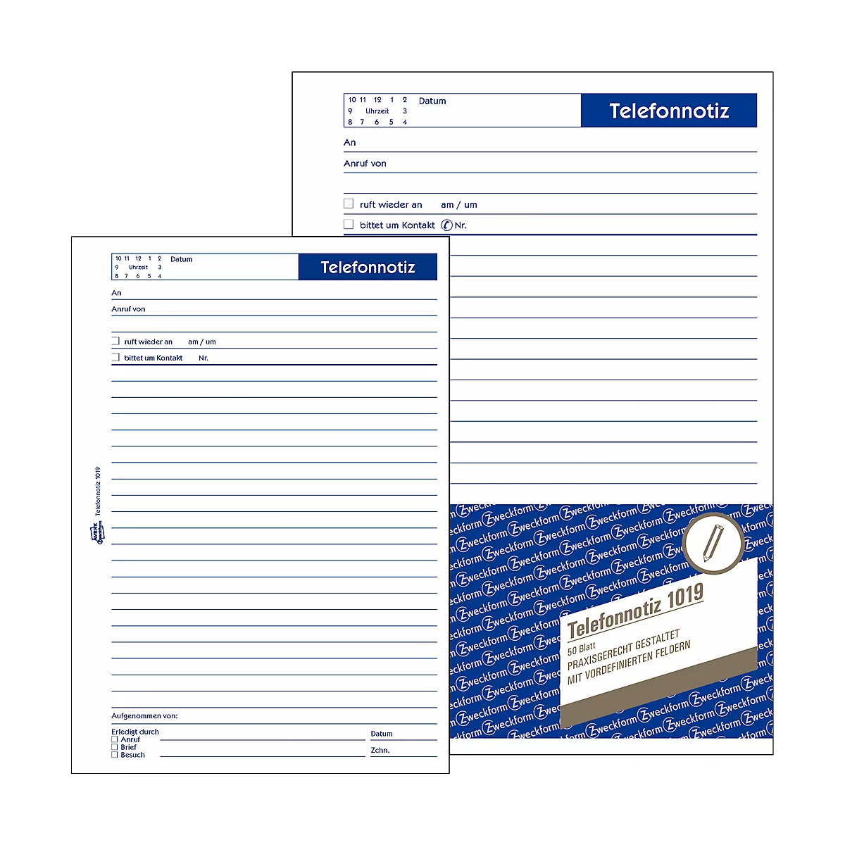 Avery Zweckform Telefonnotiz Nr. 1019, fälschungssicher, kopfverleimt, mikroperforiert, weiß
