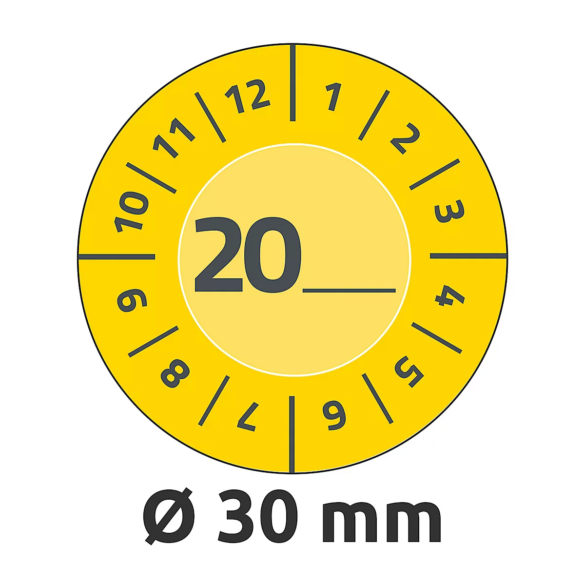 Avery Zweckform testbadges met jaartal 20xx, Ø 30 mm, PVC-folie op papier, geel