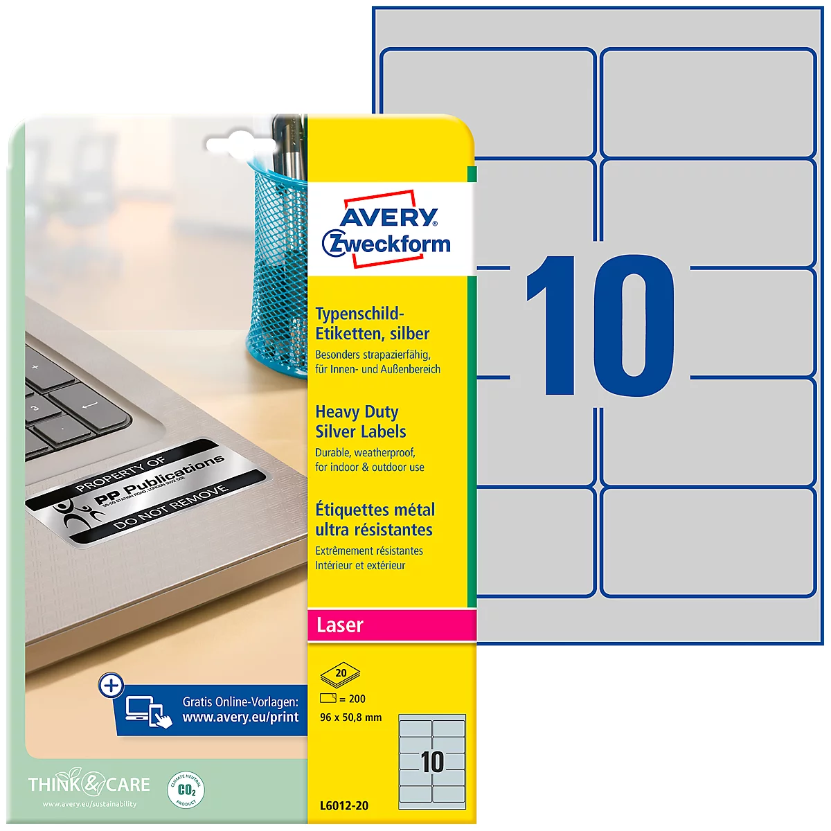 AVERY® Zweckform Typenschild-Etiketten L6012-20, 96 x 50,8 mm, 200 Etiketten