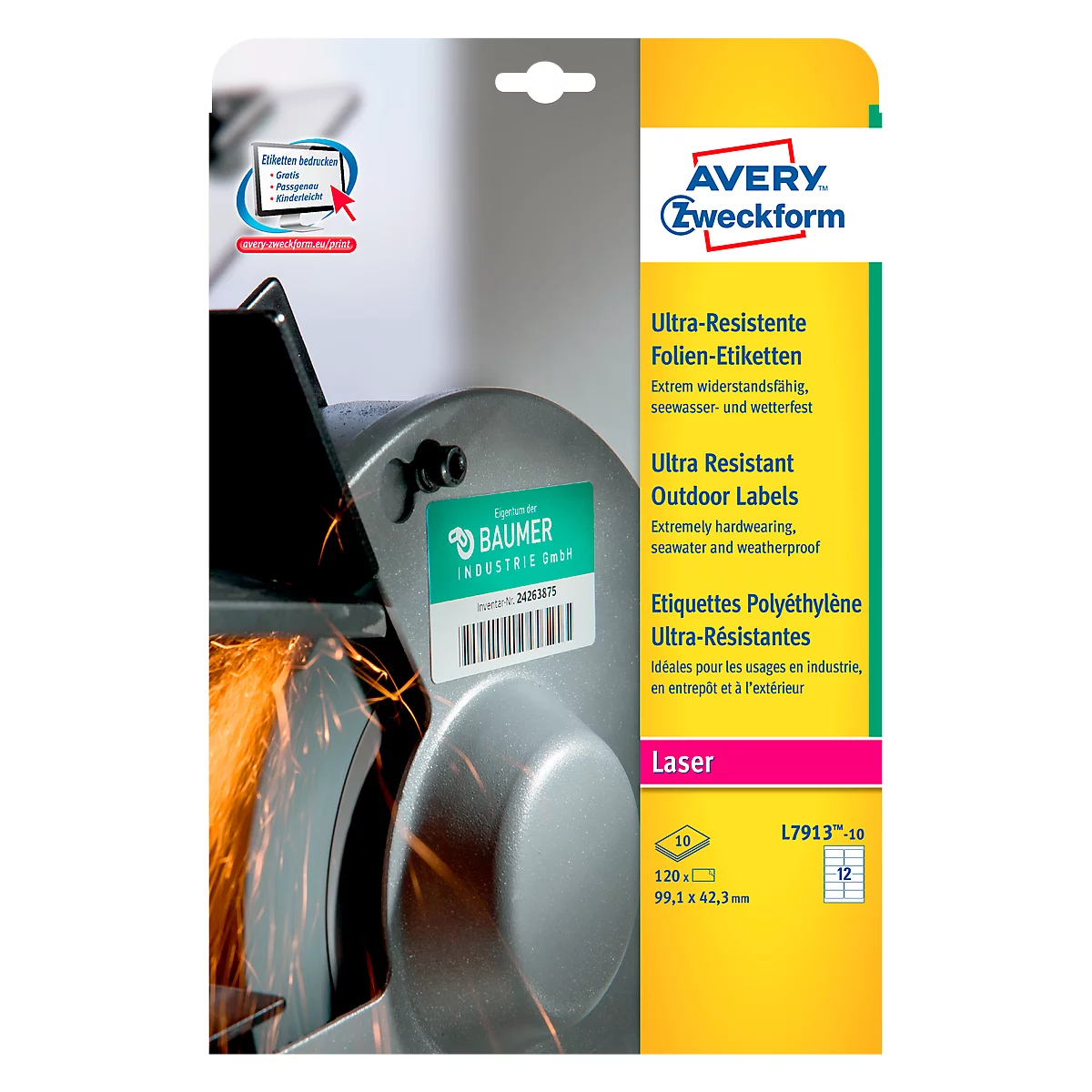 AVERY® Zweckform Ultra-Resistente Folien-Etiketten L7913-10, 99,1 x 42,3 mm, 120 Etiketten