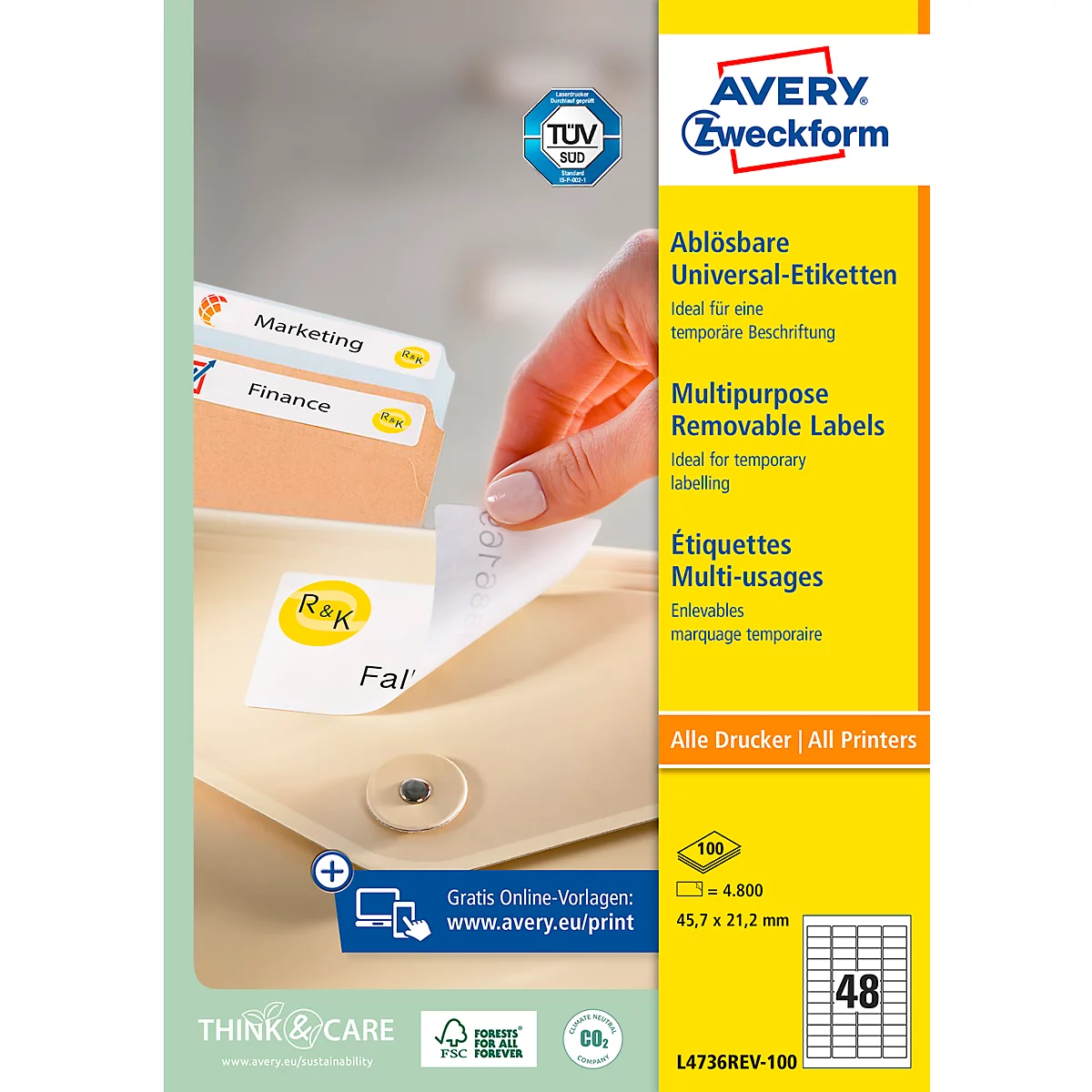 Avery Zweckform Universal-Etiketten, 4800 Etiketten, 45,7 x 21,2 mm