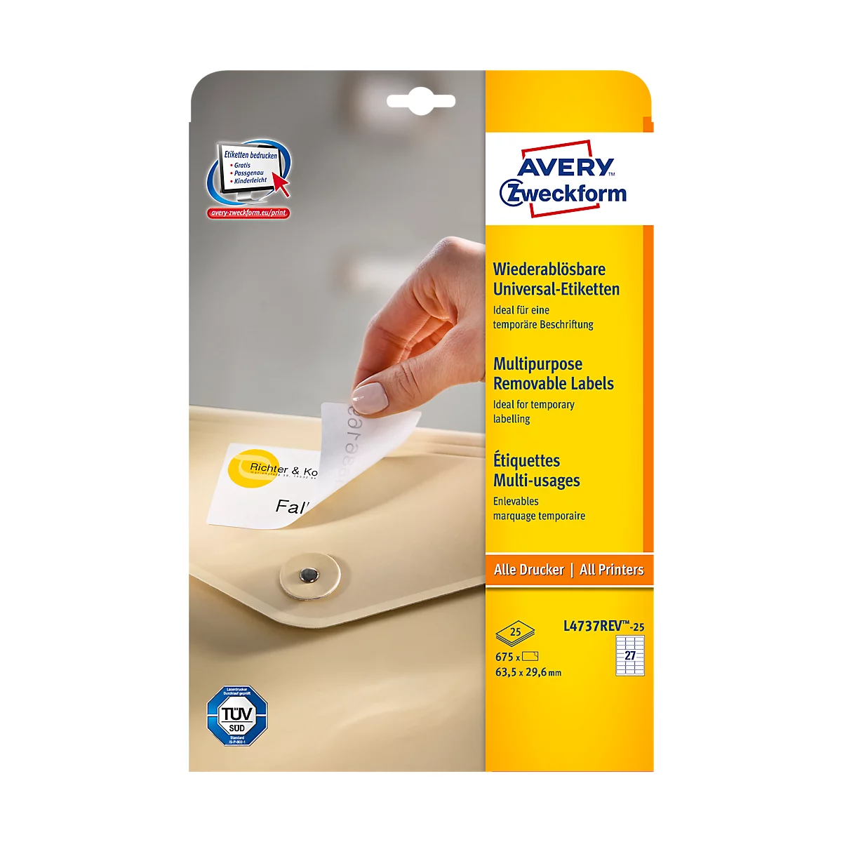 AVERY Zweckform Universal-Etiketten, 63,5 x 29,6 mm, wiederablösbar